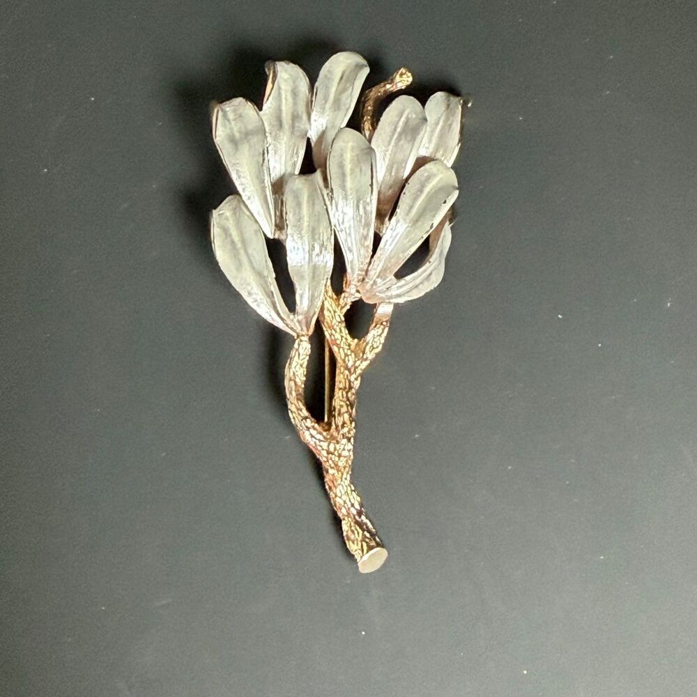 Vintage Pastelli Two Tone Floral Branch Brooch Gold Silver Tone 2.5" Pin